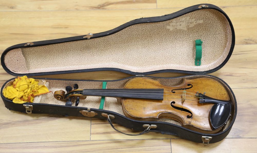A late 19th century German 1/2 size violin bears label Joseph Klotz Mittenwald, cased